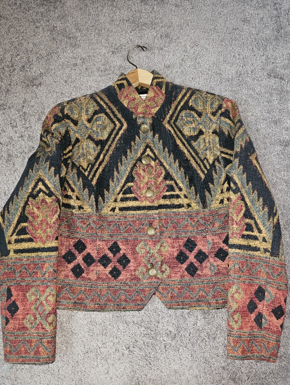 90s WRAPS Western Tapestry Cropped Jacket Boho Southwestern Made In USA Sz M